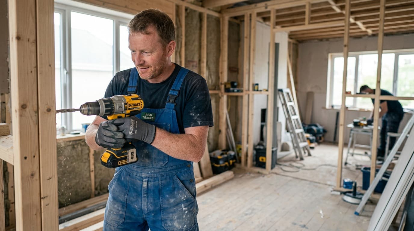 Irish tradesperson working on construction site
